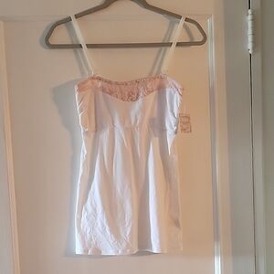 Elegant White and Pink Lace Camisole